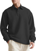Stylish Polo Shirts for Men Textured Button Down Mock Neck Casual Tops Comfy Solid Color Long Sleeve Golf Pullover