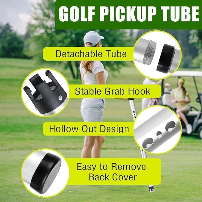 Golf Ball Retriever with Storage Bag, Detachable Golf Ball Picker Upper Tube, Aluminum Alloy Golf Ball Collector, 40 Inch Golf Balls Shagger Grabber for Men Women, Hold up to 24 Golf Balls
