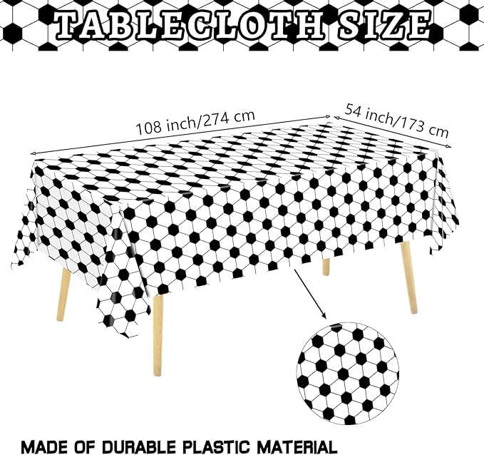 4 Pieces Soccer Tablecloths - Soccer Birthday Party Decorations Soccer Table Cloth Soccer Tablecloth Plastic Table Cover for Sports Soccer Theme Party Decorations, 54 x 108 Inch