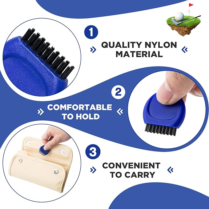 Nuanchu Pocket Golf Brushes - Mini Golf Club Groove Cleaner for Heads, Balls and Shoes - Black, Red, Blue, Yellow