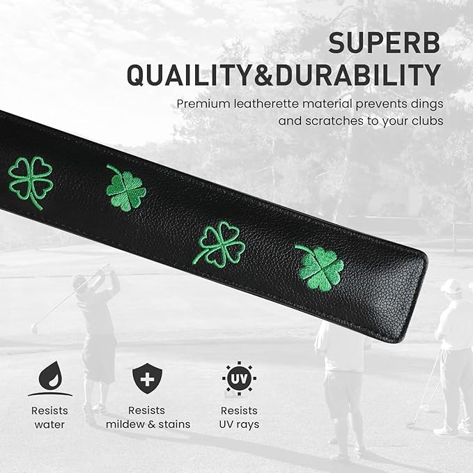 FINGER TEN Golf Alignment Stick Cover Headcover Rods Holder Case Leather 14''× 2'' in USA Black White Green Hold at Least 2 Sticks