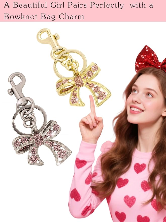 Heart Bag Charm,Cute Bowknot Bag Charm Keyring Heart Keychain Bag Accessories for Women