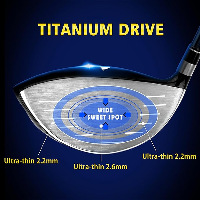 PGM G300 Type Golf Single Club for Men Right Handed, Titanium Head High Bounce Driver Fairway Wood Utility Hybrid with Stiff Flex