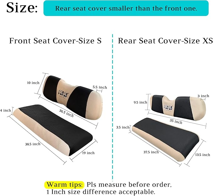 10L0L Golf Cart Front Rear Seat Cover Set for EZGO TXT RXV & Club Car DS 2000-up(Flat Backrest), Made w/ 3D Air Mesh Polyester Fabric Breathable Washable