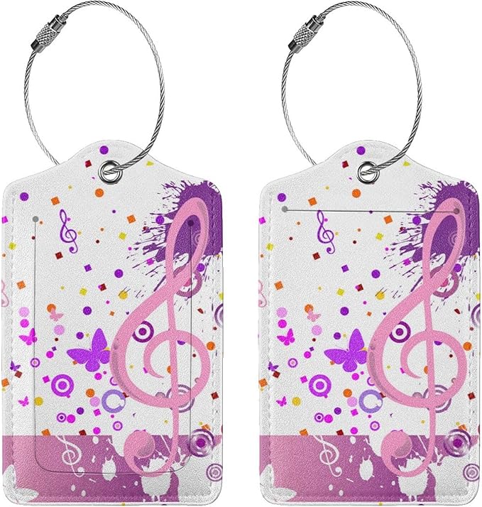 2 Pcs Colorful Musical Note Staff Luggage Tag for Suitcase, Color Steel Loop with Privacy Cover ID Label, Birthday Gift for Women Men Boy Girl