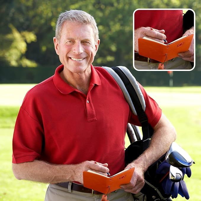 Yexiya Golf Scorecard Book with Pencil Leather Golf Journal Scorecard Holder Accessories Notebook Log Book Pocket Scorebook Gifts for Men Golfers, Sports and Outdoor Club Accessories