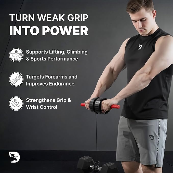 DMoose Fitness Forearm Strengthener & Wrist Roller - 2 in 1 Arm Exerciser with Non-Slip Premium Grip, Durable Nylon Rope - Helps with Elbow Tendonitis, Wrist Recovery & Strength Training (Patented)