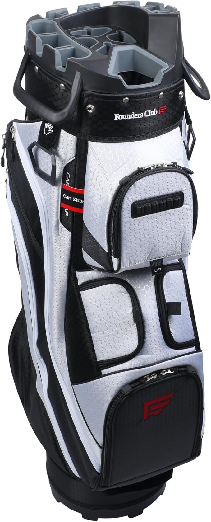 Founders Club 4th Generation Tour Series Club Lock Organizer Golf Cart Bag for Men with 14 Way Anti Rattle Divider Top- Free Snap On Rain Hood-Full Length Dividers