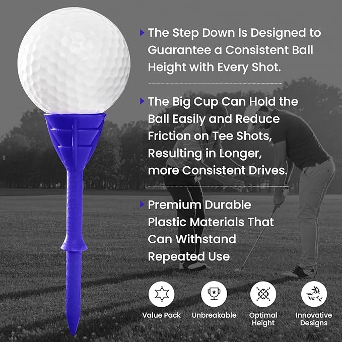 Golf Tees Plastic 3 1/4 inch Unbreakable 30 Pack with Pouch Bag, Durable Stable Available 83 mm Long Tee for Golfer Practice