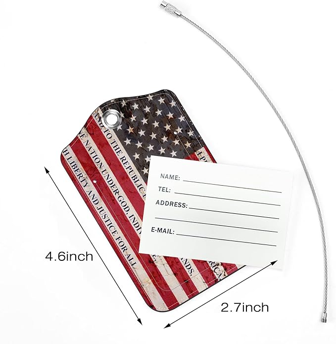 2 Pack Luggage Tags for Suitcase,Flag with The Pledge PU Leather Luggage Tags with Privacy Cover Name Address Labels and Steel Ring,Creative Travel Accessories for Men and Women