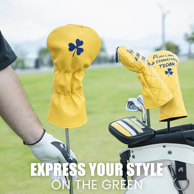 Golf Club Head Covers Premium Leather Golf Driver Fairway(FW) Wood Hybrid(UT) Covers with Number Tags, Golf Mallet Putter Cover Play Like A Champion