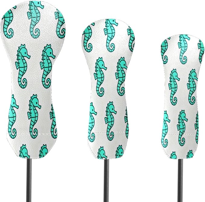 3 Pack PU Leather Golf Club Head Covers - Driver, Fairway Wood & Hybrid, Funny Golf Accessories, Ideal Golf Gift Colorful Line Seashell