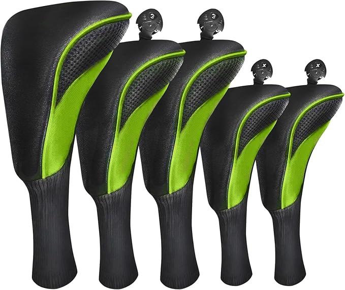 FINGER TEN Golf Club Head Covers for Woods Driver Fairway Hybrid Value 3/5 Pack, Long Headcover Interchangeable Accessories for Ultimate Club Protection