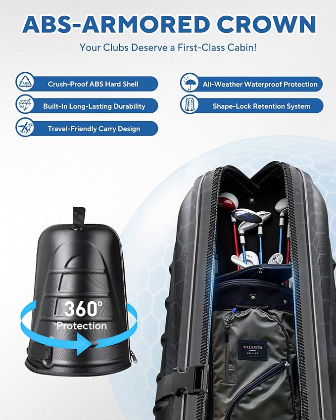 M KARMATER Golf Travel Bags for Airlines with Wheels - Foldable Hard Case with ABS Top and 1680D Heavy Duty Oxford, Full Padding Protection, 3 Storage Compartments for Golf Clubs and Accessories
