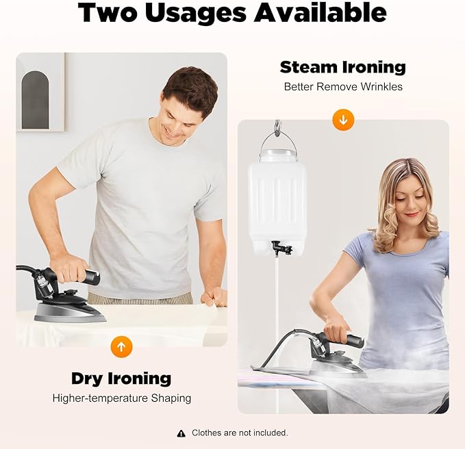 Gravity Feed Steam Iron 1200w 110v Powerful Clothing Steamer Gravity Commercial Steamer Temperature Settings Steam Iron Large-Capacity Water Bottle Industrial Electric Steams Irons Set