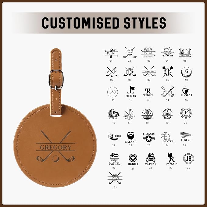Personalized Golf Bag Tag with Tees Custom Name & Pattern Leather Golf Tee Holder with Gift for Dad