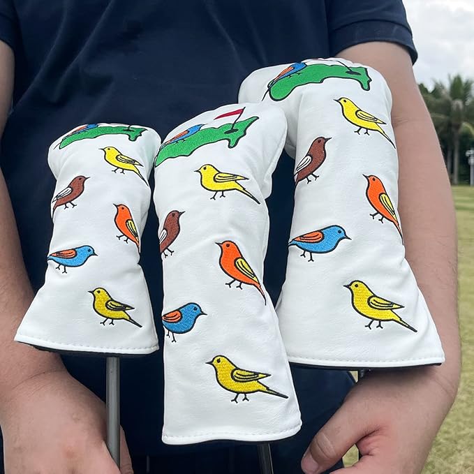 1 Pcs Montela Golf Club Covers,Colorful Birdie Tee 3 Wood Headcover Driver Headcover Fairway Wood Head Covers Hybrid Headcover Leather Golf Head Covers for Odyssey Scotty Cameron Taylormade