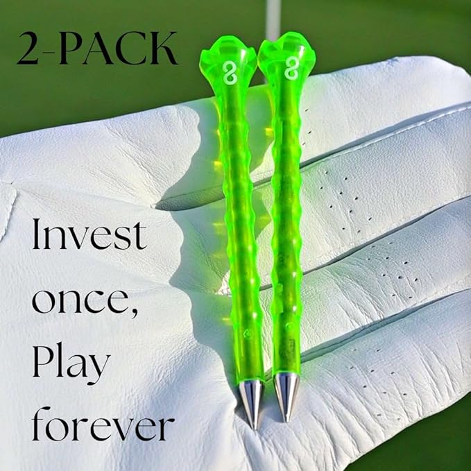 AIRGLO Forever Tee Premium Metal Unbreakable Golf Tees (2 Pack), Extended Metal Tip, Golf Club Groove Cleaner, Golf Divot Tool, Durable Transparent Plastic Golf Tees
