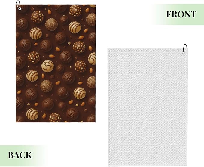 Chocolate & Nuts Golf Towel Waffle Microfiber with Hook Detachable Clip 24x16in