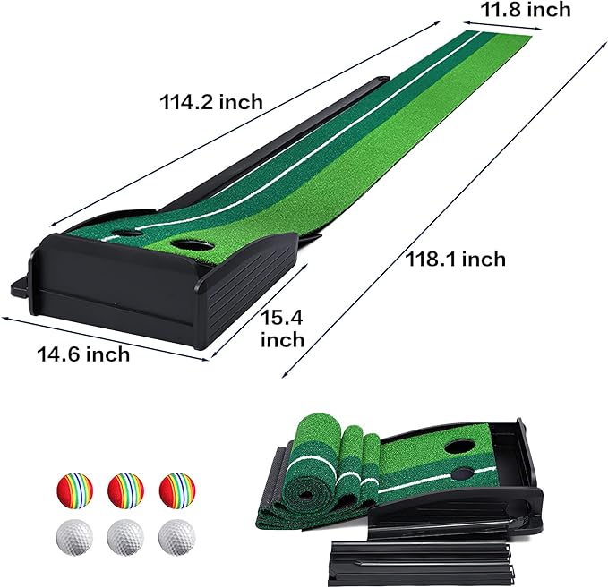 Dollox Putting Green Golf Putting Mat for Indoor, Putting Matt with Auto Ball Return, Mini Golf Set Golf Accessories for Men, Indoors Golf Matt for Home Office, Gifts for Golfer
