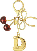 Gold Bubble Heart, Cherry, Bow & More Designs Letter Initial Keychain Bag Charms – Cute Purse Charms for Handbags
