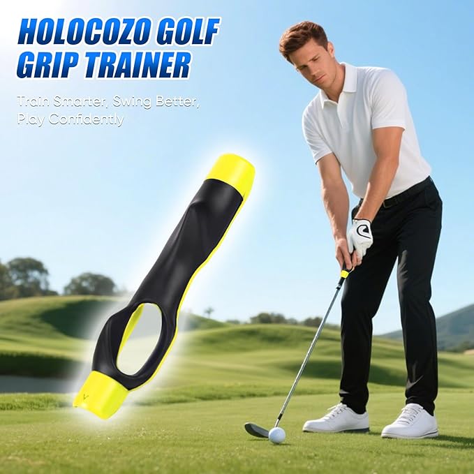 Golf Grip Trainer for Right & Left Hand, Swing Training Aid for Correct Hand Position, Anti-Slip Golf Grip Attachment, Muscle Memory Golf Practice Tool for Beginners & Pros