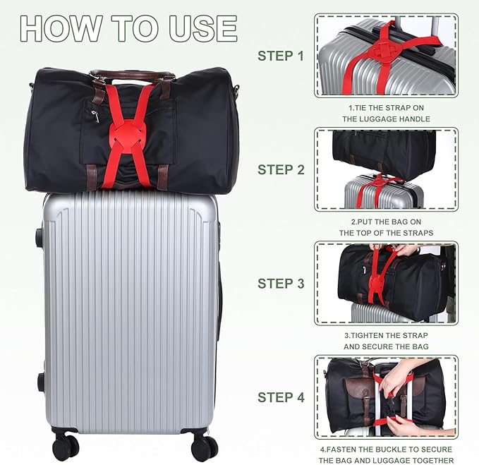 Adjustable Luggage Straps, Suitcase Elastic Strap Bag Bungee with Buckles Travel Accessories - Fitting for(Travel/Add A Bag/Securing Luggage), 27-66 Inch & 2Pcs & Yellow
