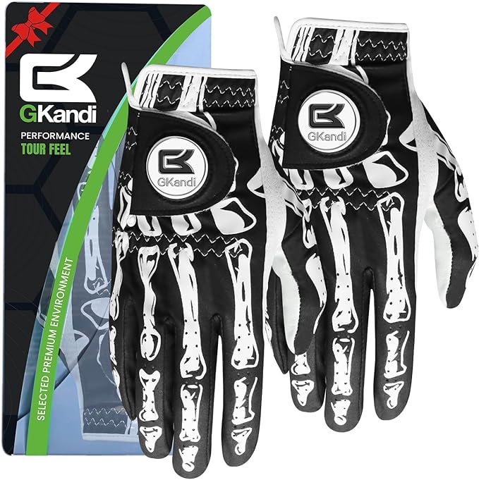 Golf Gloves Men Right Handed Golfer Left Hand Leather Stylish Value 2 Pack with Ball Marker, Mens Golf Glove All Weather Grip, Size Small Medium ML Large XL