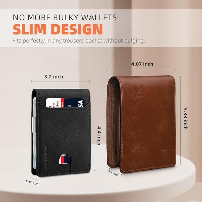 RUNBOX Money Clip Wallets for Men,Slim Leather Mens Bifold Wallet,RFID Blocking Front Pocket Wallet,Thin Credit Card Holder with Gift Box