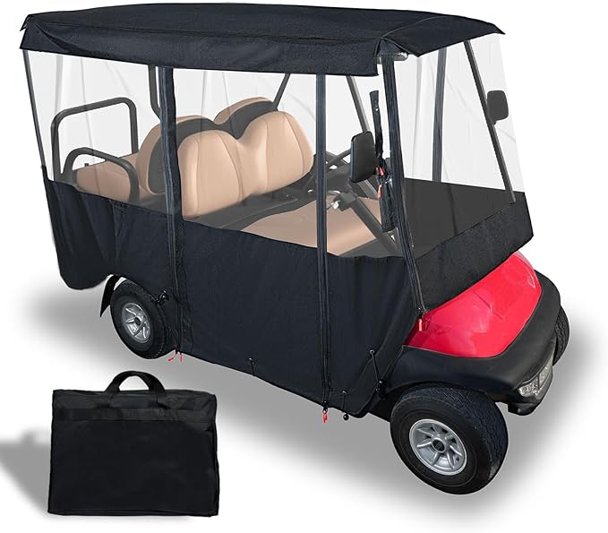 Tecoom Golf Cart Enclosure 2/4/6 Passenger, Golf Rain Cover 600D Waterproof Snowproof, Door Zippers, Clear Windows and Windproof Hooks, Universal Fit for EZGO, Yamaha, Club Car