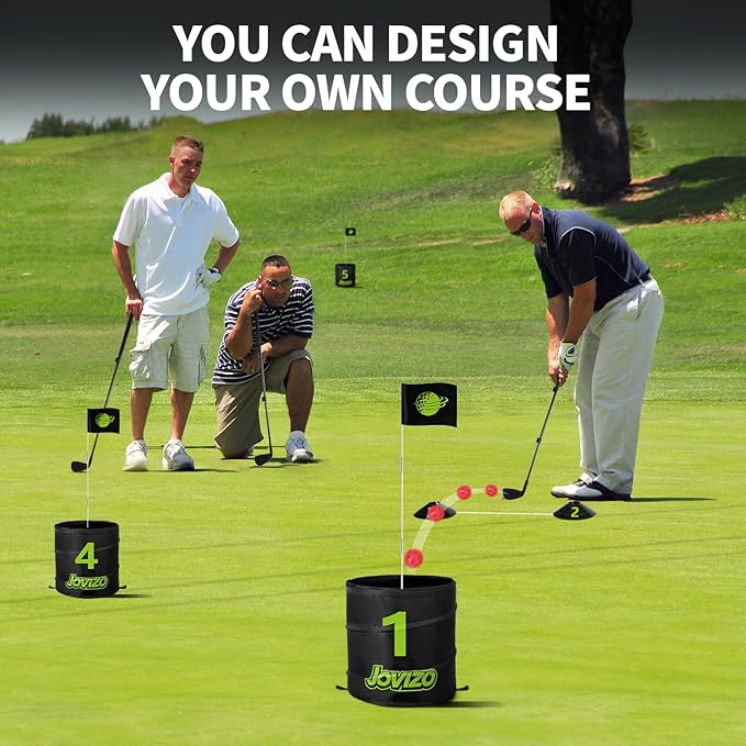 Golf Chipping Game with 2 Retractable Clubs & 9 Holes, Portable Golf Set for Adults Kids, Outdoor Indoor Sports Practice Toy Gift for Family Play Yard, Backyard, Lawn, Beach