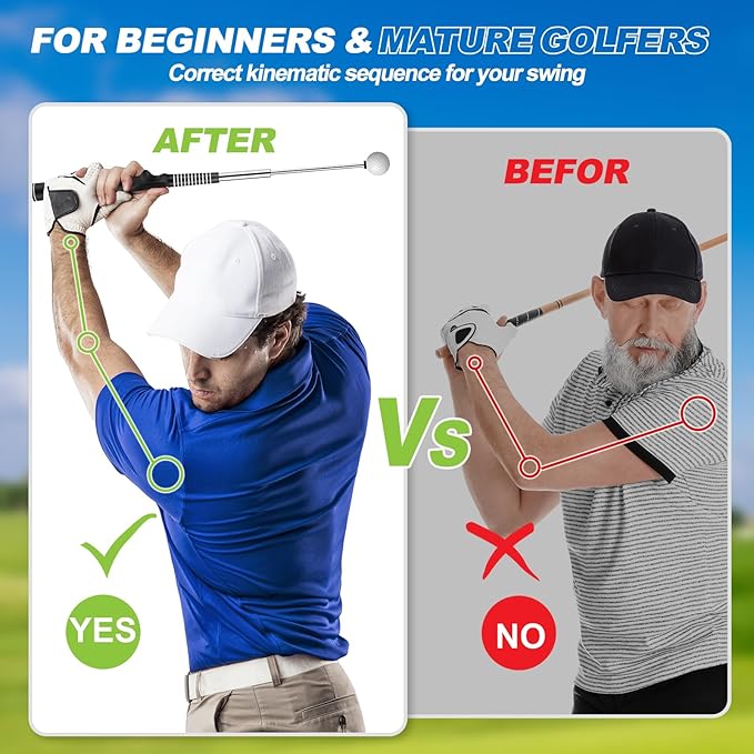 Retractable Golf Swing Training Aid, Golf Training Aid to Improve Hinge, Forearm Rotation, Shoulder Turna and Grip for Warm-up - Right-Handed Golf Club for Practice Indoor & Outdoor Practice
