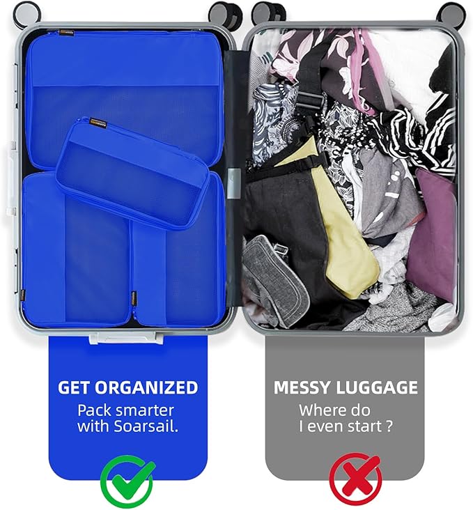 4 Piece Compression Packing Cubes for Suitcases and Backpack, Lightweight Travel Organizer Bags (Dark Blue)