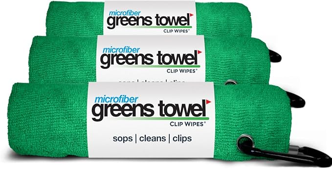 Green 3 Pack Golf Towel Set for Golf Bags with Clip, Plush Microfiber Nap Fabric, 16x16, The Original (Shamrock Green)