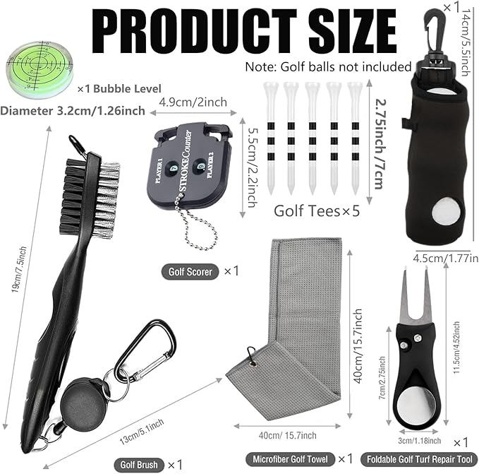 11 Pcs Golf Accessories Kit, Include Golf Ball Bag with Hook Tees Towel Cleaner Brush Ball Marker Divot Tool Score Counter