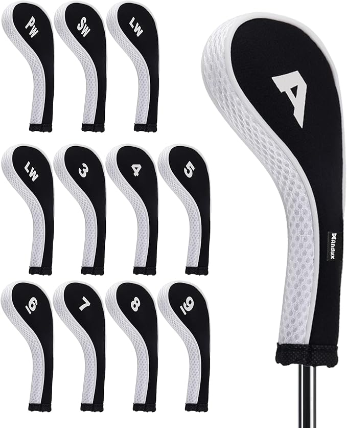 Andux Number Print Golf Iron Club Head Covers Long Neck with Zipper 12pcs/Set