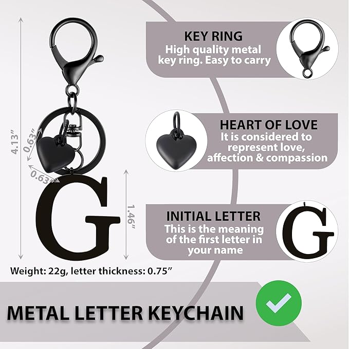 Metal Heart Alphabet Keychain for Women, Girls - Cute Initial Letter Accessories for Purse, Bag Charms and Backpack