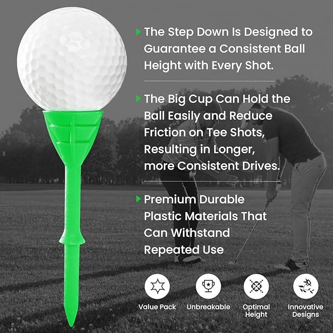 Golf Tees Plastic 3 1/4 inch Unbreakable 30 Pack with Pouch Bag, Durable Stable Available 83 mm Long Tee for Golfer Practice