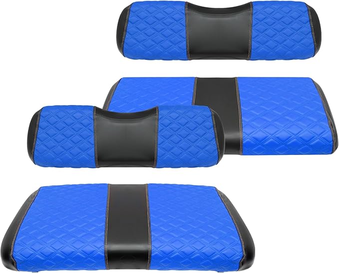 Golf Cart Front and Rear Seat Covers Waterproof and Sun Resistant Marine Grade Vinyl Leather Seat Cover Accessories for EZGO TXT 1994-2013,Blue(4PCS)