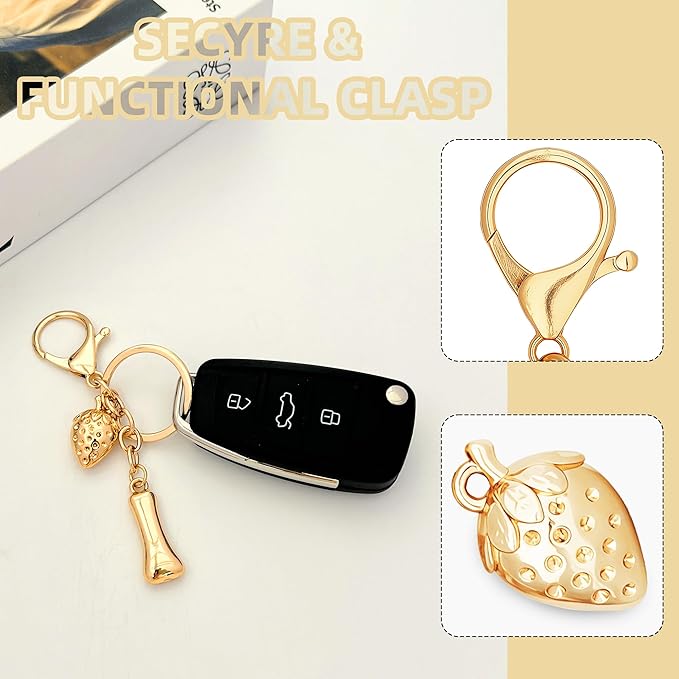 Gold Bubble Heart, Cherry, Bow & More Designs Letter Initial Keychain Bag Charms – Cute Purse Charms for Handbags