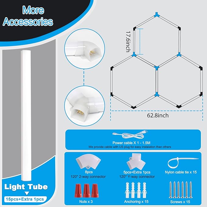 LED Hexagon Garage Lights: 15900LM Super Bright 3 Hexagon LED Lights Car Detailing Hexagonal Light for Garage Workshop Warehouse Basement Gym