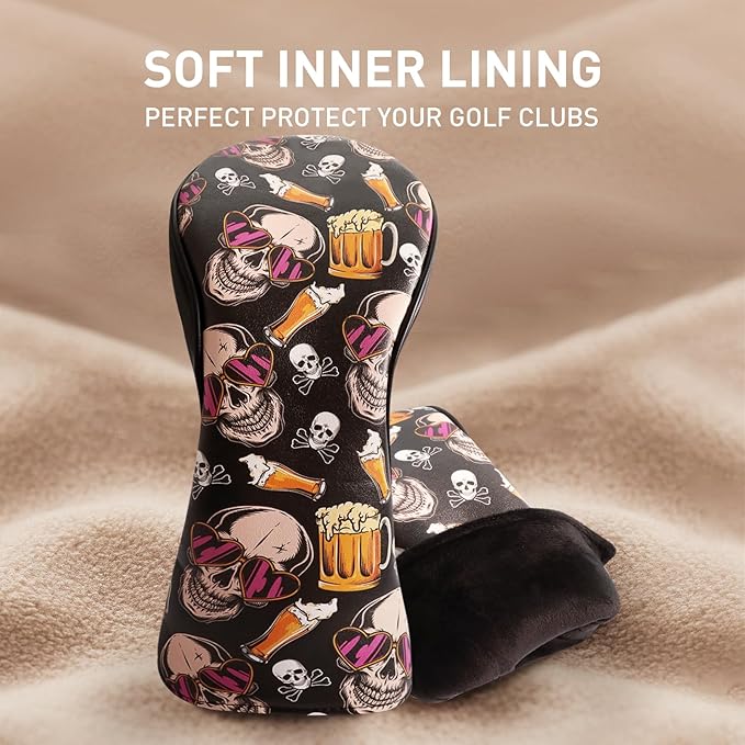 FINGER TEN Golf Club Head Covers for Woods Driver Fairway Hybrid with Interchangeable Number Tag 1 3 5 Premium Leather Headcovers for Women Men