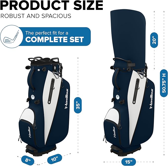 Golf Stand Bag - Lightweight Golf Bag with Stand and 7 Way Dividers, Dual Strap, Waterproof Pocket, Insulated Sleeve, Easy-Lift Handles and Swing-Cam Holder