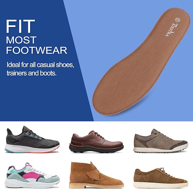 2 Pair -Shoe Inserts for Mens Memory Foam Insoles,Replacement Insoles for Work Boots Running Shoes, Cushion Shock Absorbing for Foot Pain Relief, Comfort Breathable Inner Soles Brown 47EU,US14