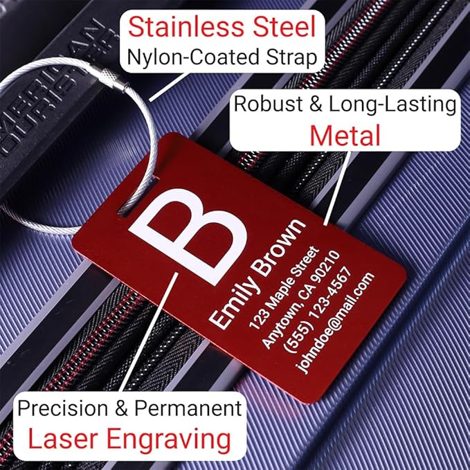 Personalized Luggage Tags for Suitcases 4 Pack – Custom Metal Name Tag for Travel, Golf Bag, and Baggage – Durable Aluminum Luggage Name Tags (Aqua Marine, Vertical)