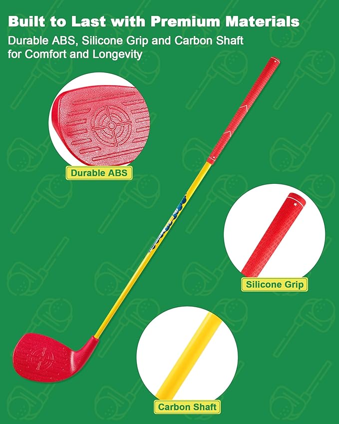 4 Pack Red Golf Clubs with 5” x 3.5” Oversized Heads and 36” Lightweight Carbon Shaft Perfect for Outdoor Yard Games