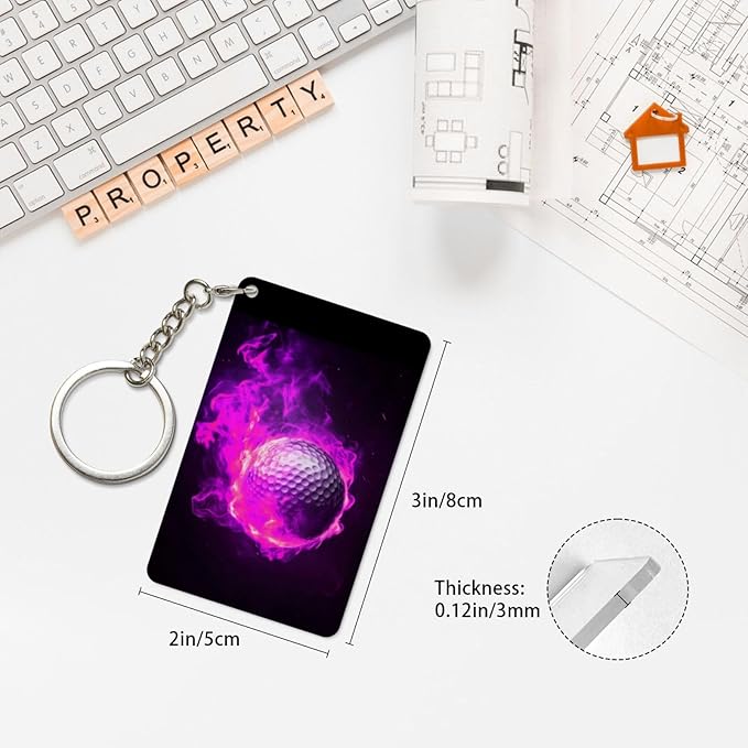 Astronaut Playing Golf Keychains Rectangular Acrylic Keychain Daily Key Ring Car Key Fob Holder 2X3 Inch