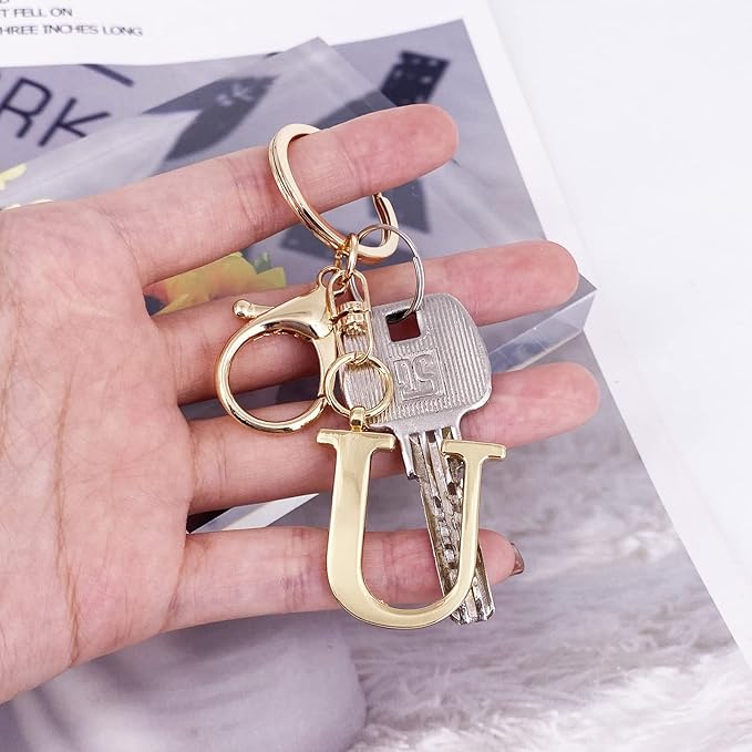 LAXPICOL Gold Letter A-Z Keychain for Women Bag Charms Purse Charms For Handbags Metal Alphabet Initial Letter Keychain