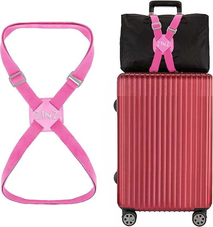 ZINZ Luggage Strap, High Elastic Suitcase Belt Adjustable Bag Bungees for Easier Travel，Pink