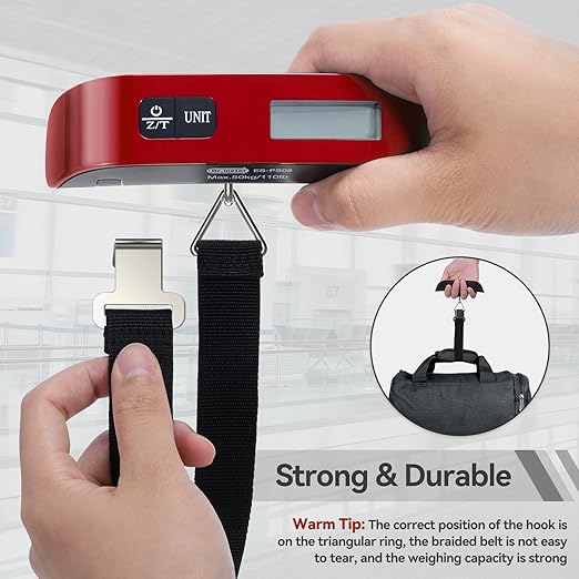 Luggage Scale, Dr.meter Luggage Weight Scale Backlight LCD Display PS02 110lb/50kg Electronic Balance Digital Postal Travel Accessories with Rubber Paint Handle Temperature Sensor, Red